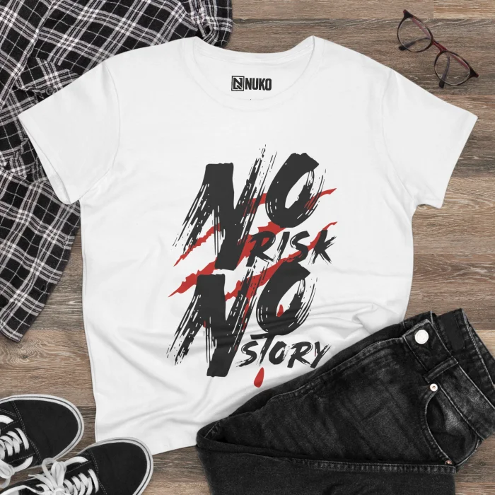 T-shirt Damski z nadrukiem No Risk No Story